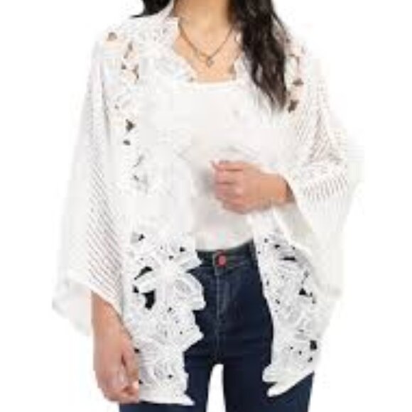 Roffe Accessories  Open Weave Eyelet Kimono Lace  White Large/XL - Picture 1 of 9